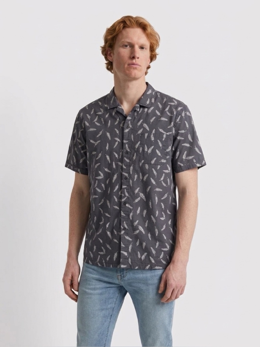 Retro Howe Men’s Feather Print Button-Down Shirt - Size XL